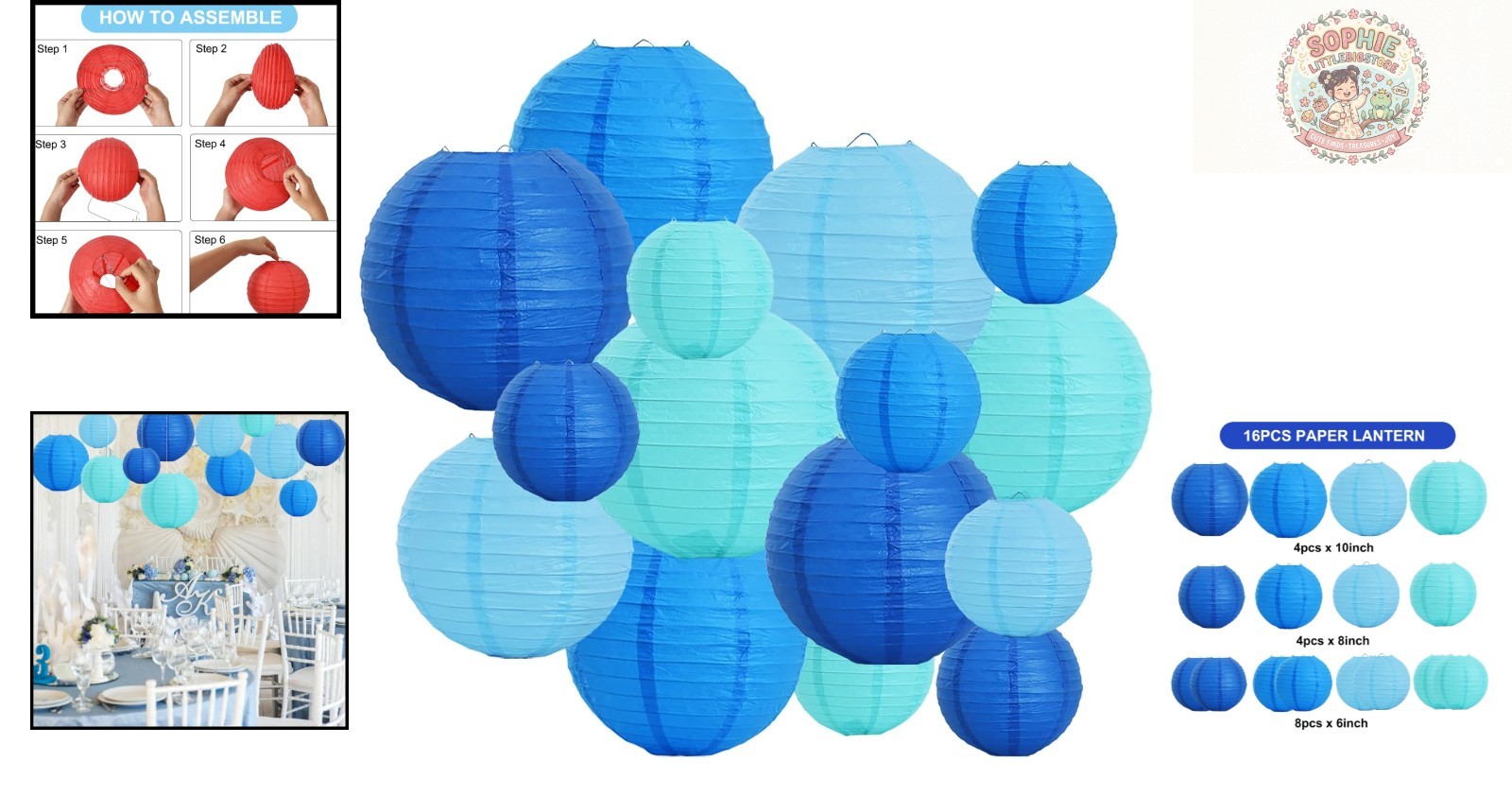 Colorful Sea Mix Paper Lanterns – 16Pcs, Unforgettable Party & Wedding Decor