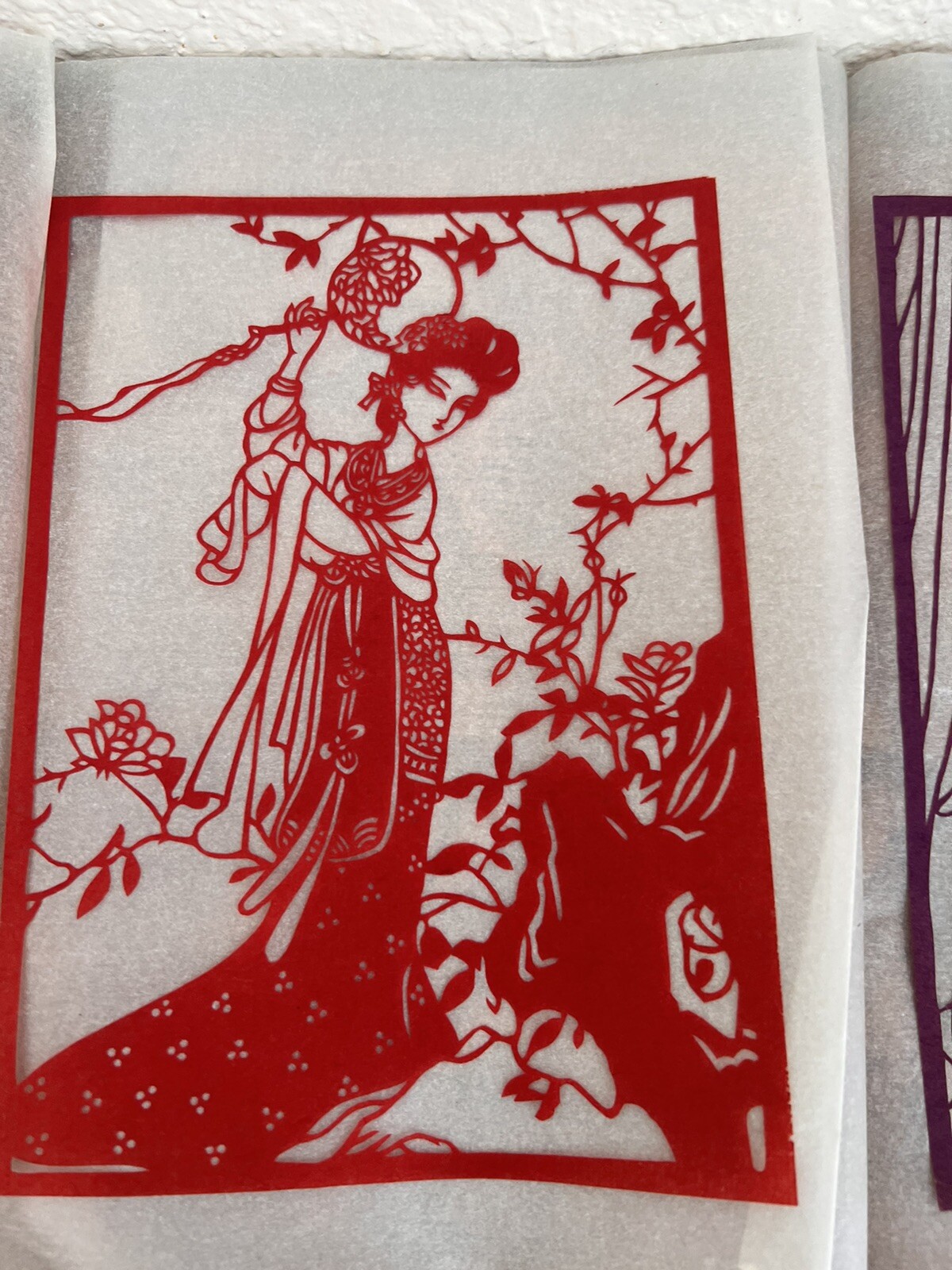 CHINESE FOLK ART TRADITIONAL CHINESE PAPER CUTS 1950S LOVELY GEISHA