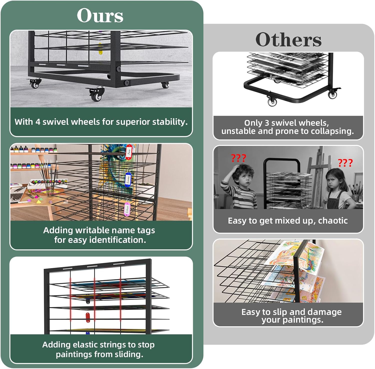 Art Drying Rack for Classroom,Paint Drying Rack On Wheels with 19 Removable Shel