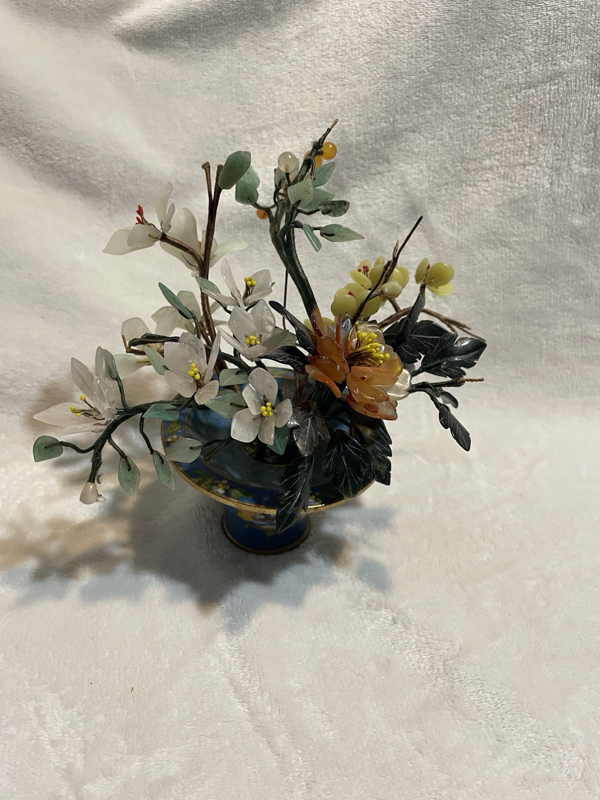 Chinese Cloisonne Jade Tree Flower 7″ Inches Tall