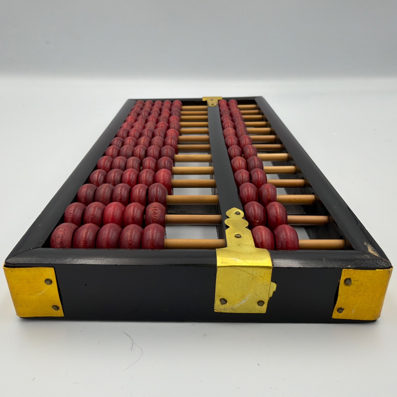Vintage Chinese Abacus Lotus Flower Brand Wood Brass 13 Rows 91 Beads Black