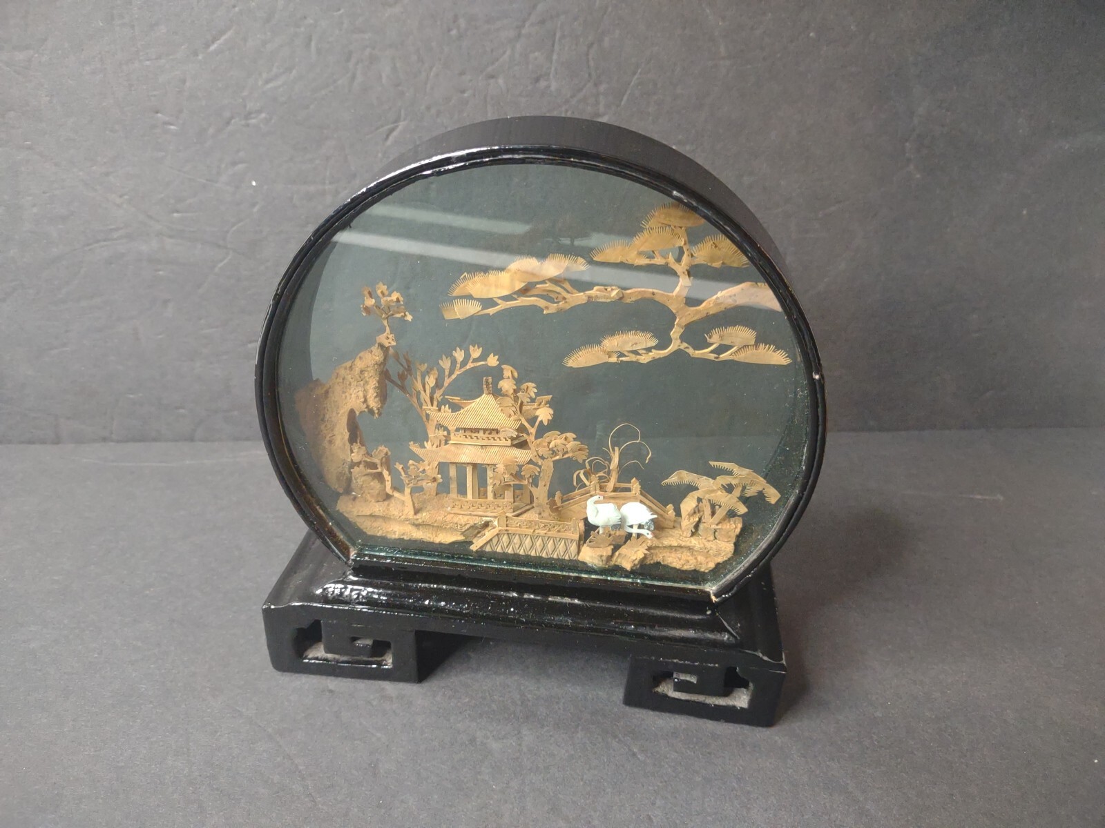 Vintage Chinese SAN YOU Diorama Cork Art Pagoda Trees Cranes Archway
