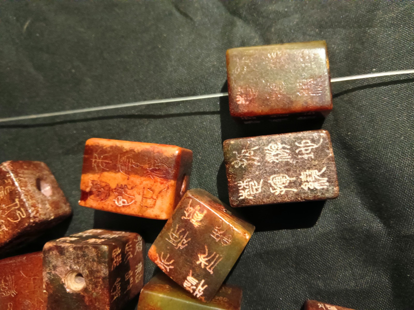 10 Pcs Unusual Chinese Old Jade Hand Carved *Poem* Square Cong Beads