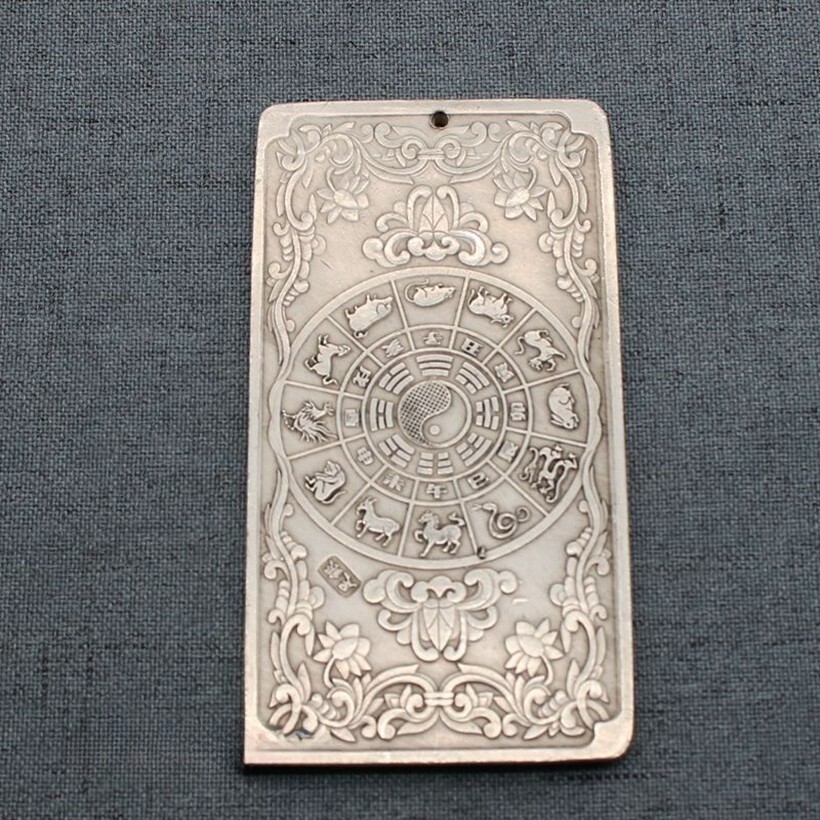 Chinese Old Miao silver carved Chinese Zodiac Signs horse Waist card Pendant