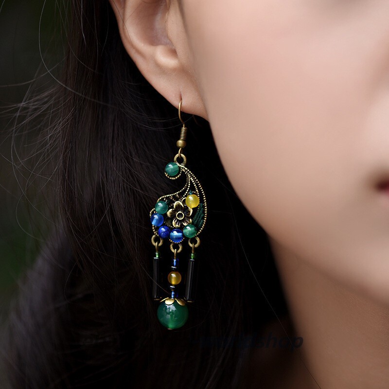 China Agate/Alloy/Jade Line Tibetan Style Exquisite Fashion Earbob Earrings