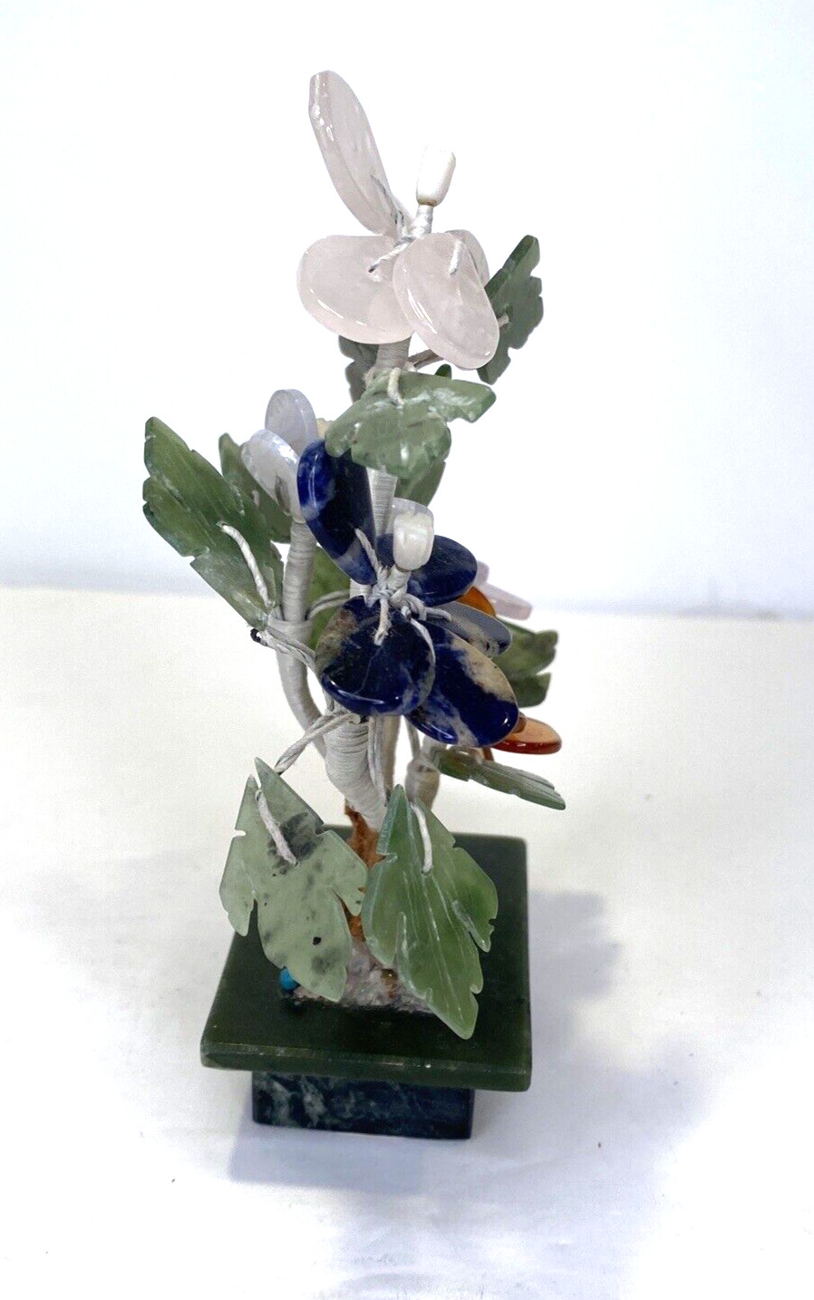 Vintage Bangkok Thailand Natural Polished Stone Flower Tree Jade Amber Blue