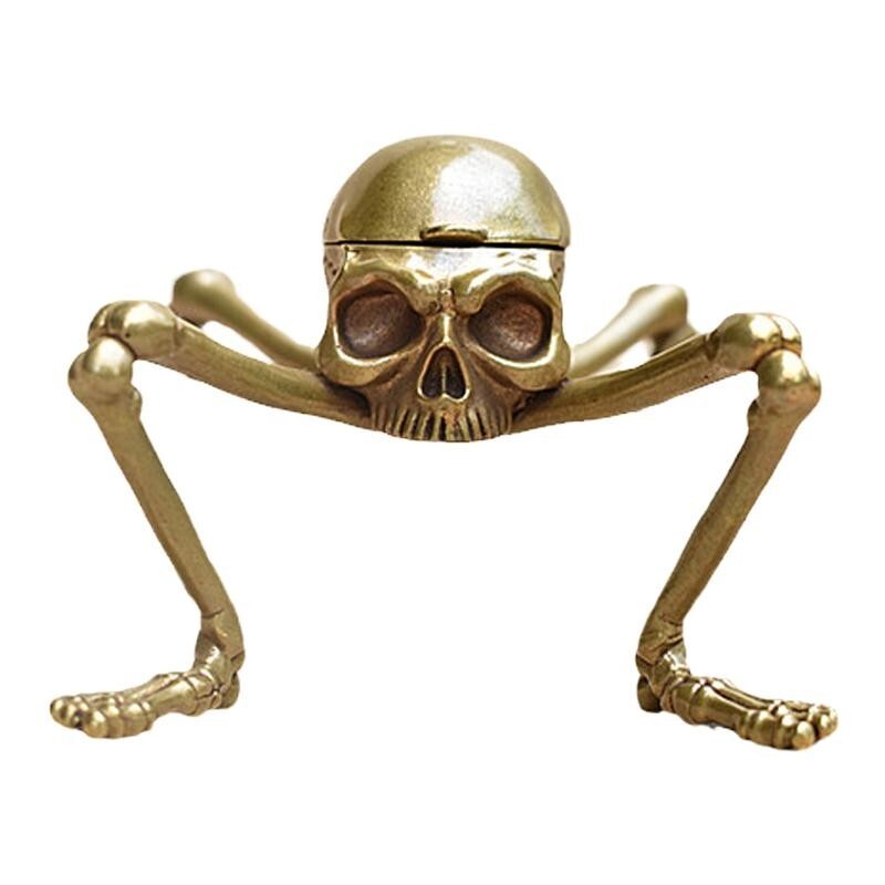 Brass Skull Head 4 Long Legs Smoking Ashtray Table Statue Table Decor