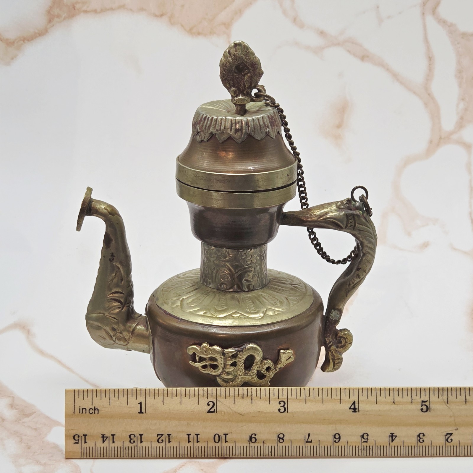 ANTIQUE / VINTAGE COPPER AND BRASS TIBETAN TEAPOT WITH DRAGON