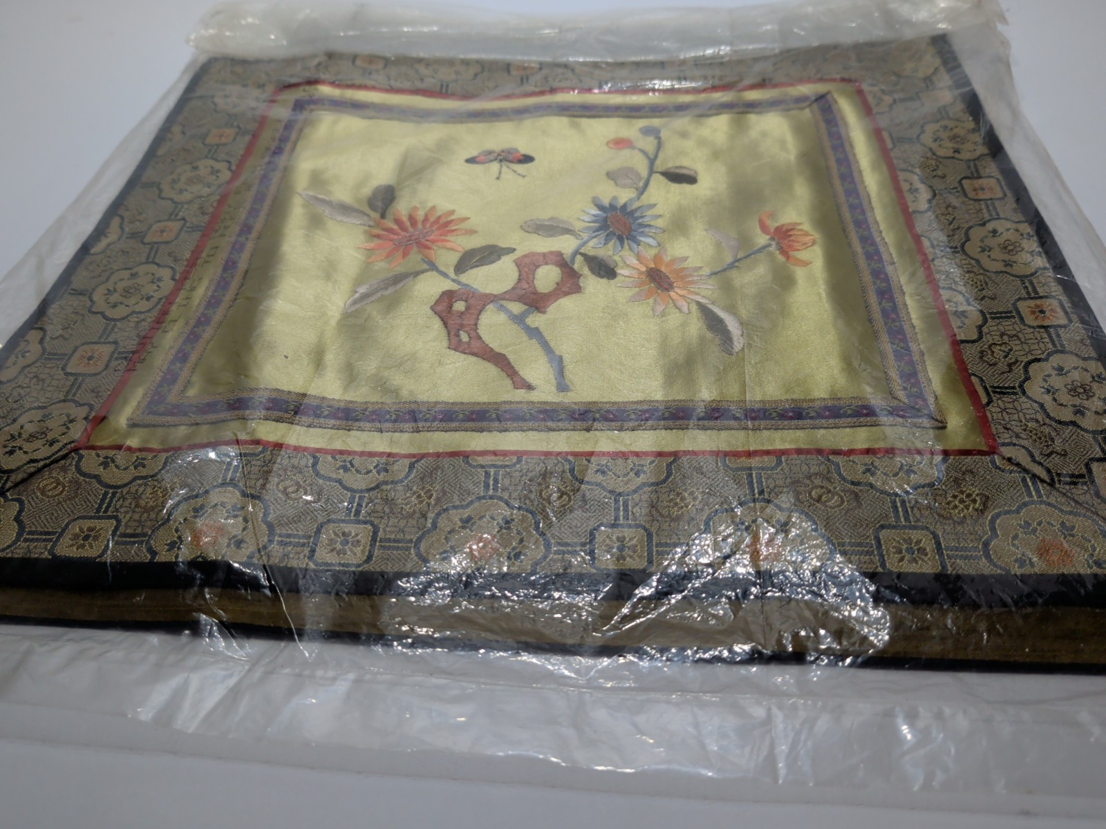 ✨VINTAGE✨ Set Of 2 CHINA SILK EMBROIDERED PANELS BIRD BUTTERFLY & Flower SQUARE
