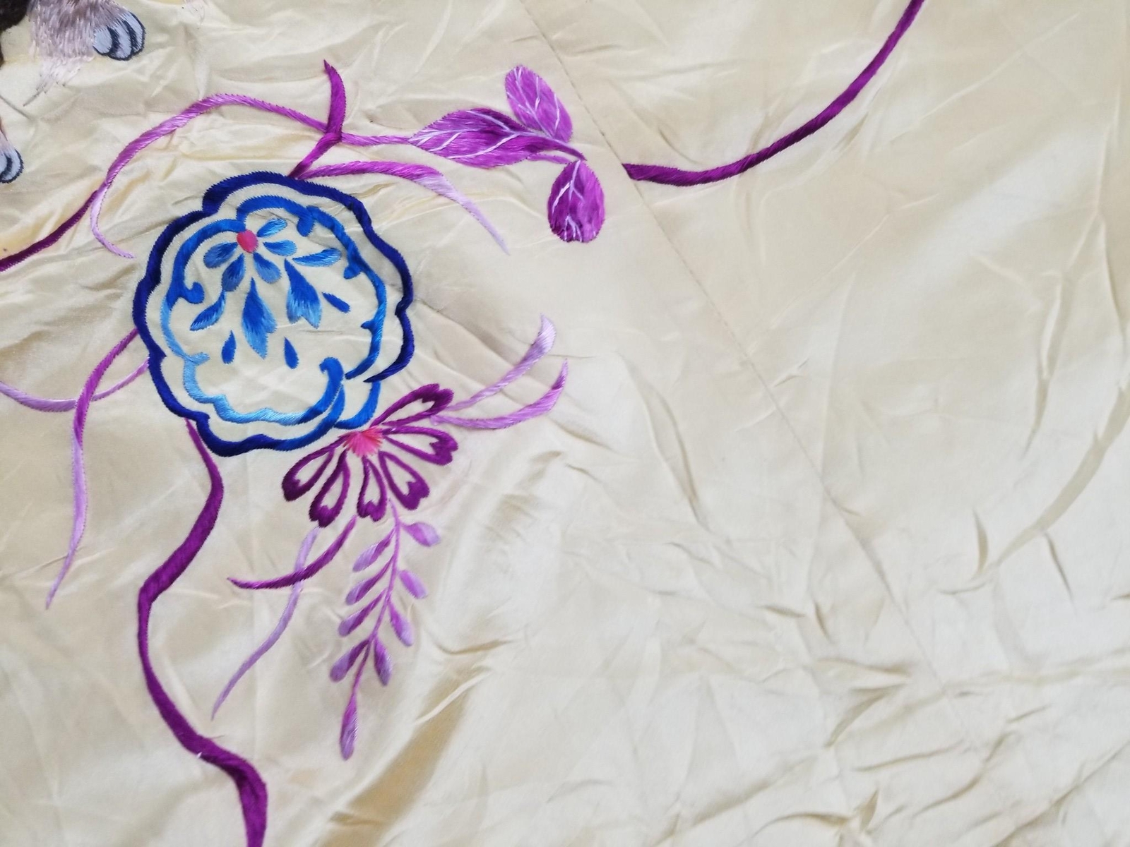 Vintage Chinese Silk Embroidered Decorative Panel 78×76 inches