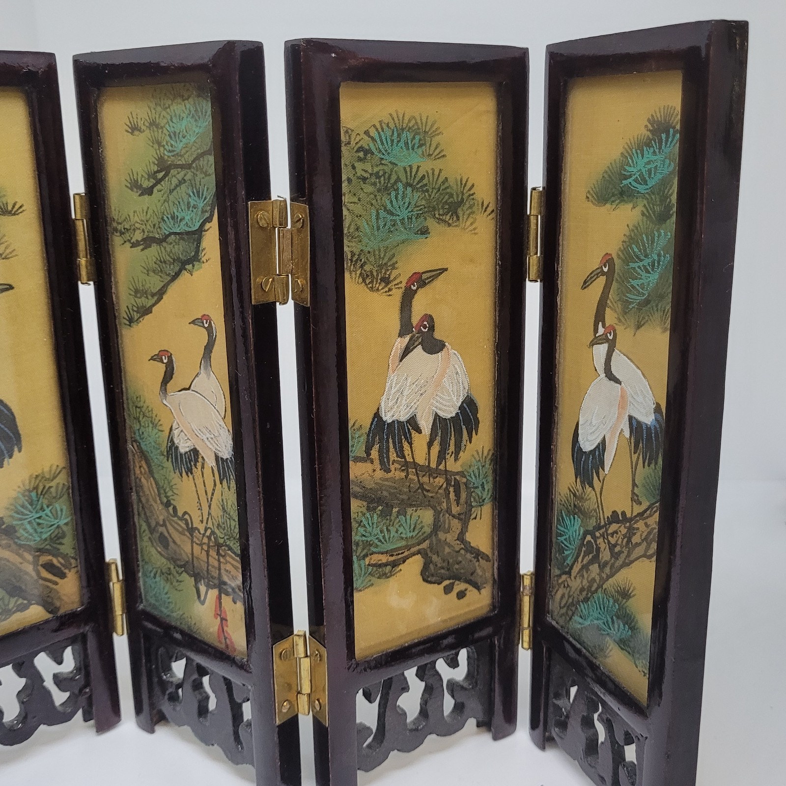 Small Vintage Chinese Folding Tabletop Screen 4 Panel 2 Sided 9.5″ x 6.75 “