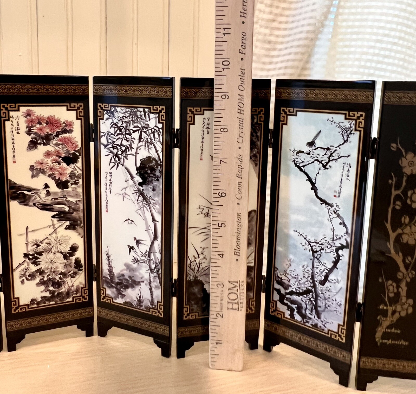 MINI ASIAN ORIENTAL 6 PANEL 9.5”TABLETOP ROOM DIVIDER LACQUERED Gift Boxed