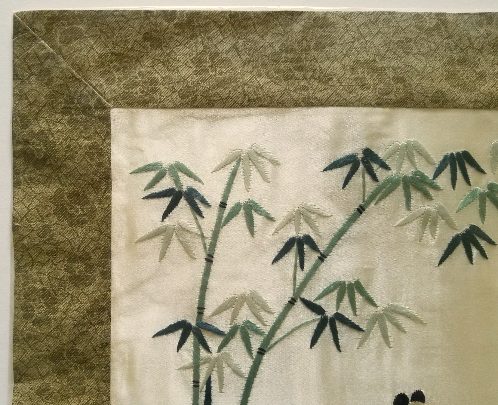 Chinese Embroidered Pandas and Bamboo Picture on Silk, Circa 2001
