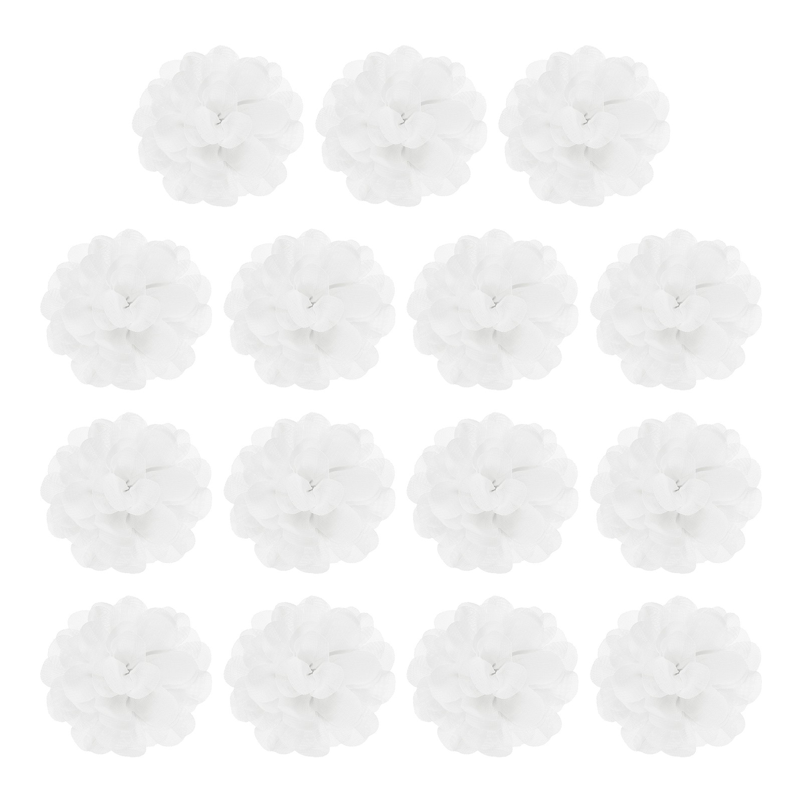 Chiffon Flowers Sewing Fabric Appliques for Crafts 2 Inch & 15 Pack & White