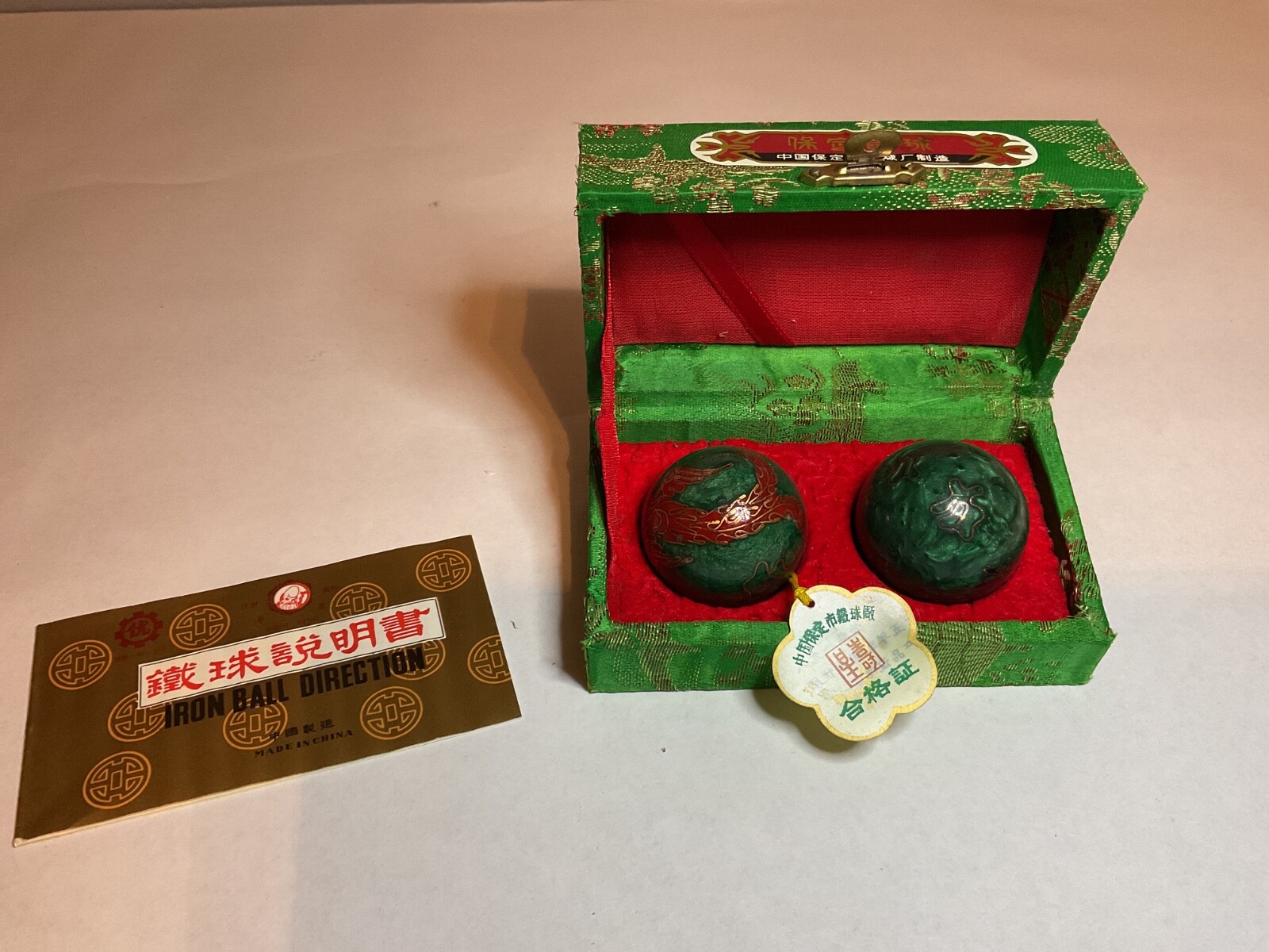 Vintage Chinese Musical Chimes Shouxing Meditation Green Balls New Old Stock GRE
