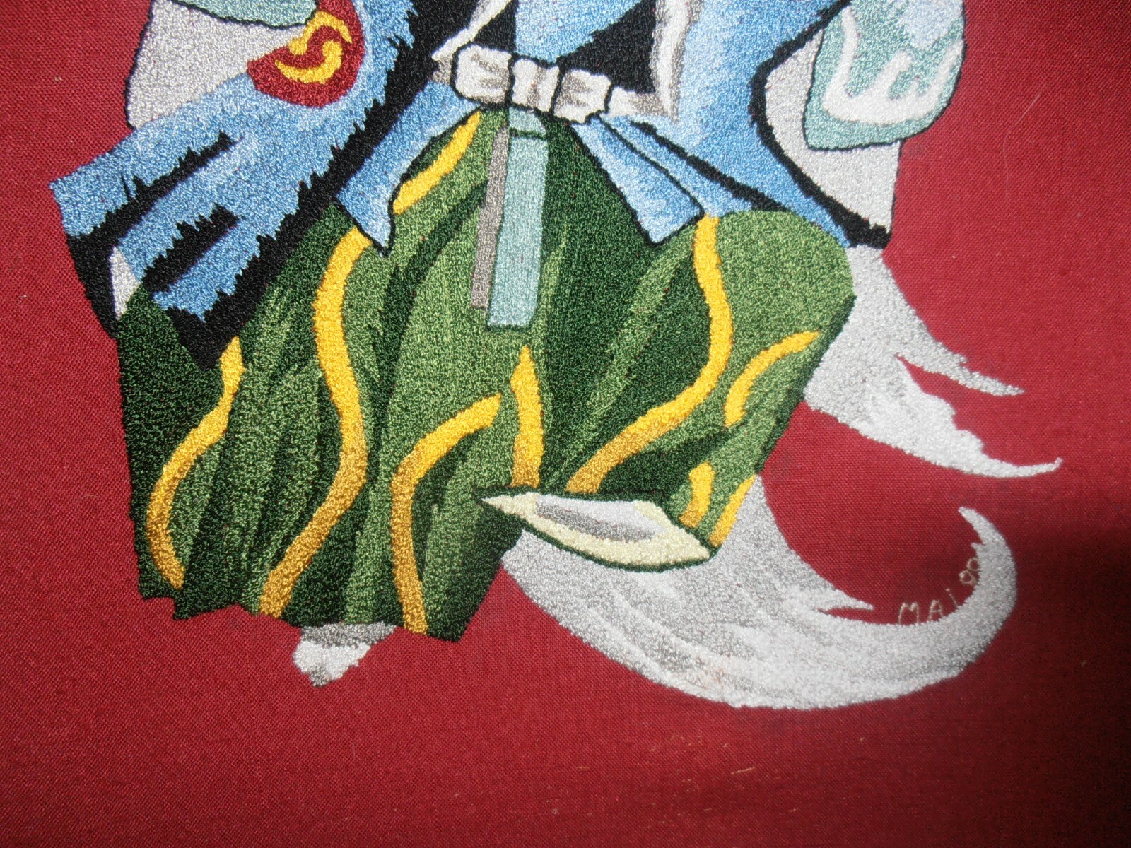 Large Signed embroidery Asian Warrior dancer Figure Textile Tapestry (unframed)