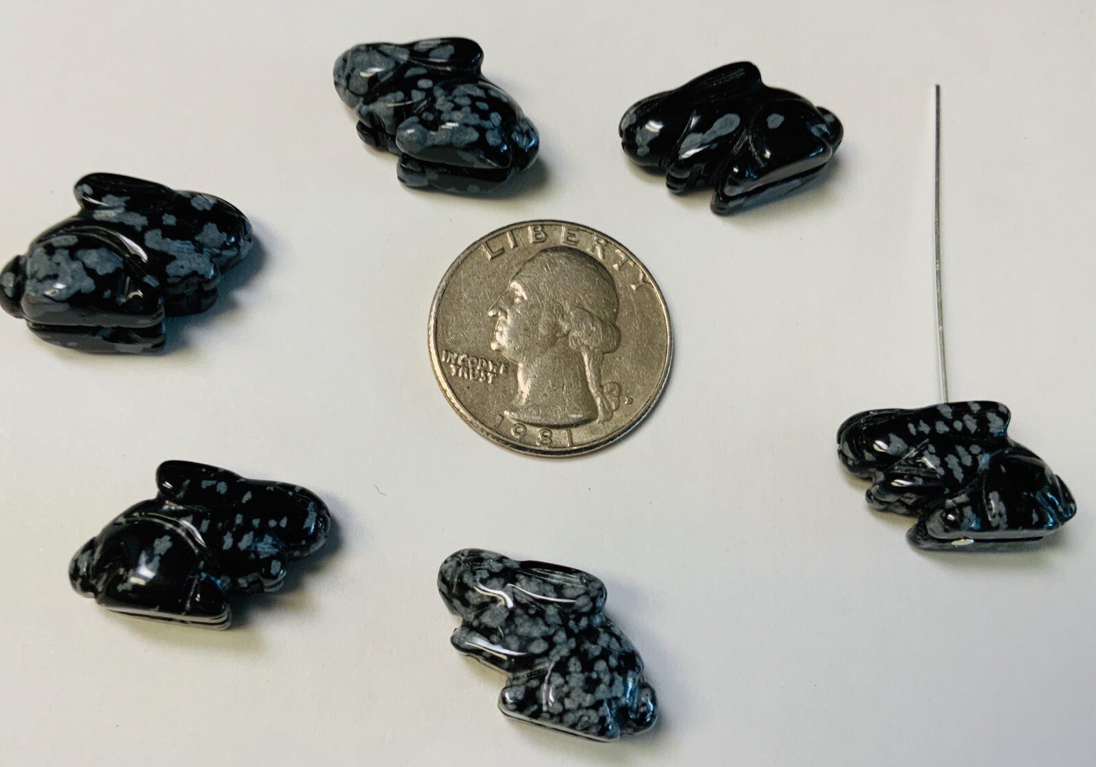 Hand Carved Bunny Rabbit Snowflake Obsidian beads(You Are Buying Two Beads)