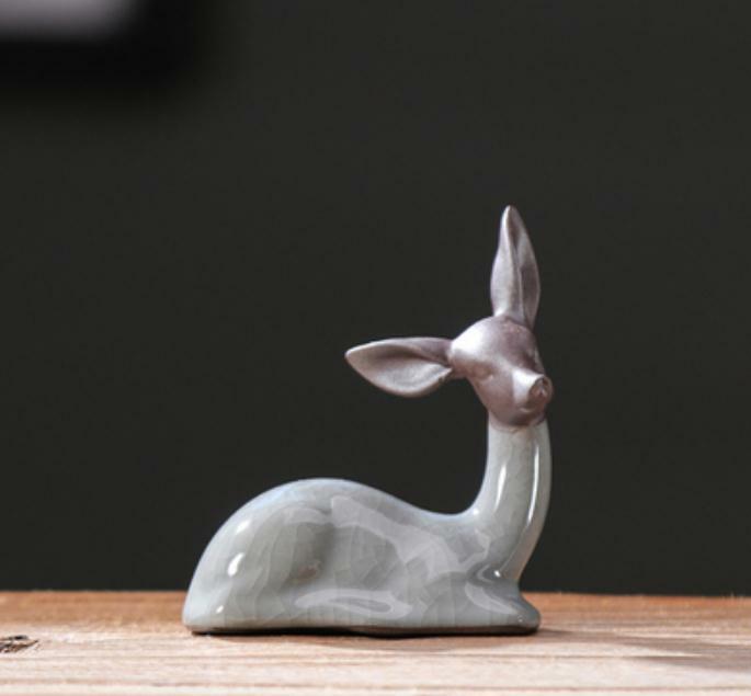 2.3″ Chinese Ge Kiln Porcelain Ceramics Lovable Deerlet Figurine Statue Statues