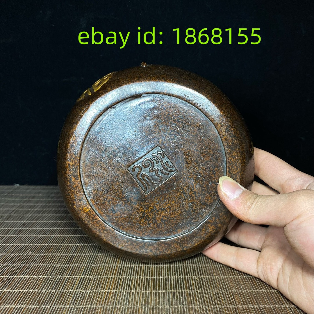 6.2″ palace copper bronze carved gild gold ingot treasure bowl Incense burner