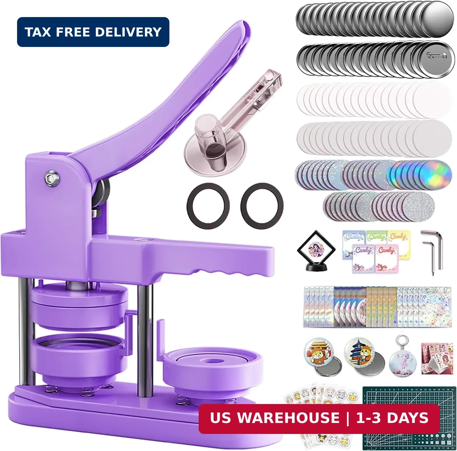 Freeingbag 58mm Button Maker Machine Kit, Installation-Free Button Pin Maker & P