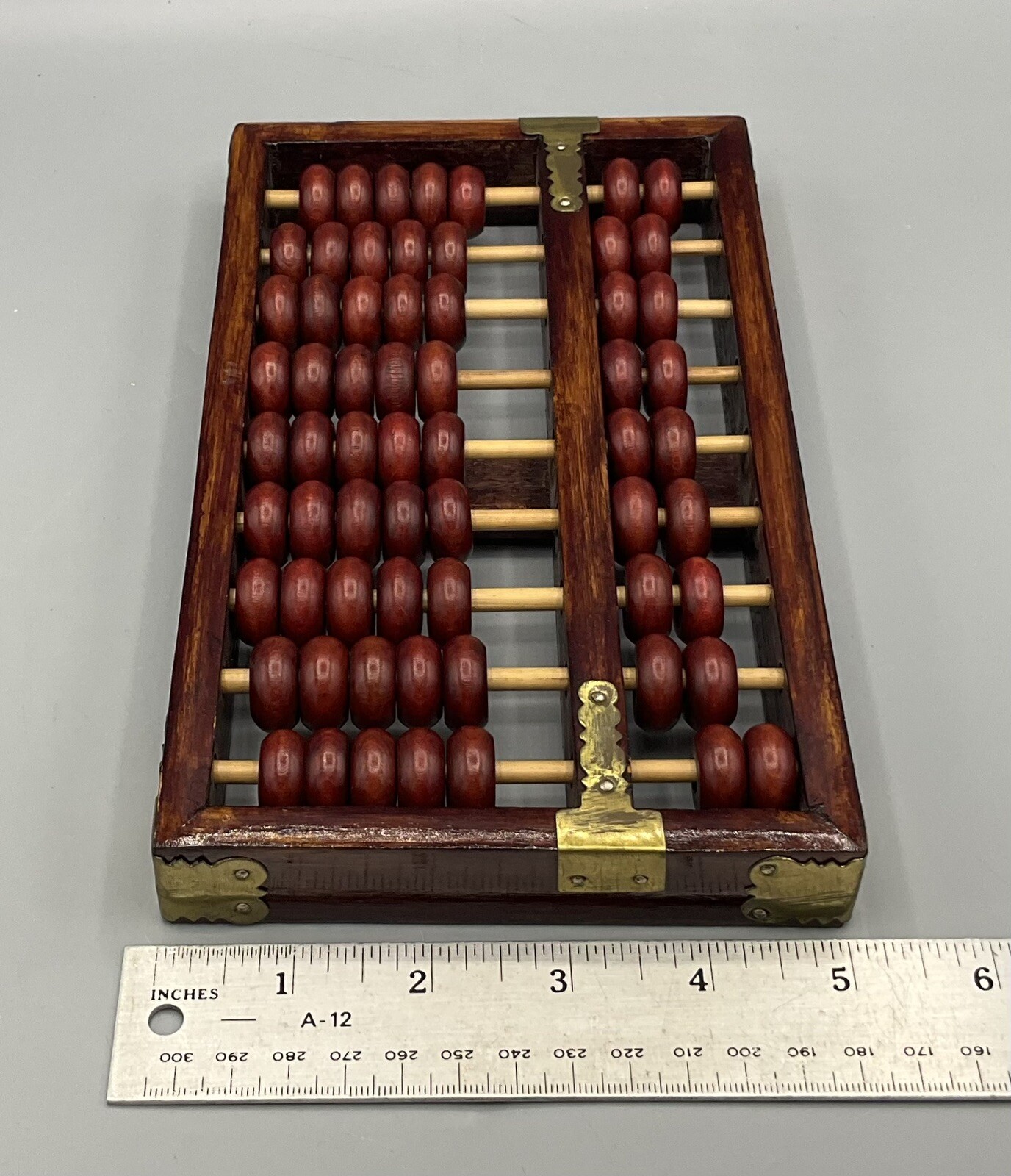 Vintage Red Lion Chinese Abacus Wood with Brass Hardware 9 Columns 63 Beads