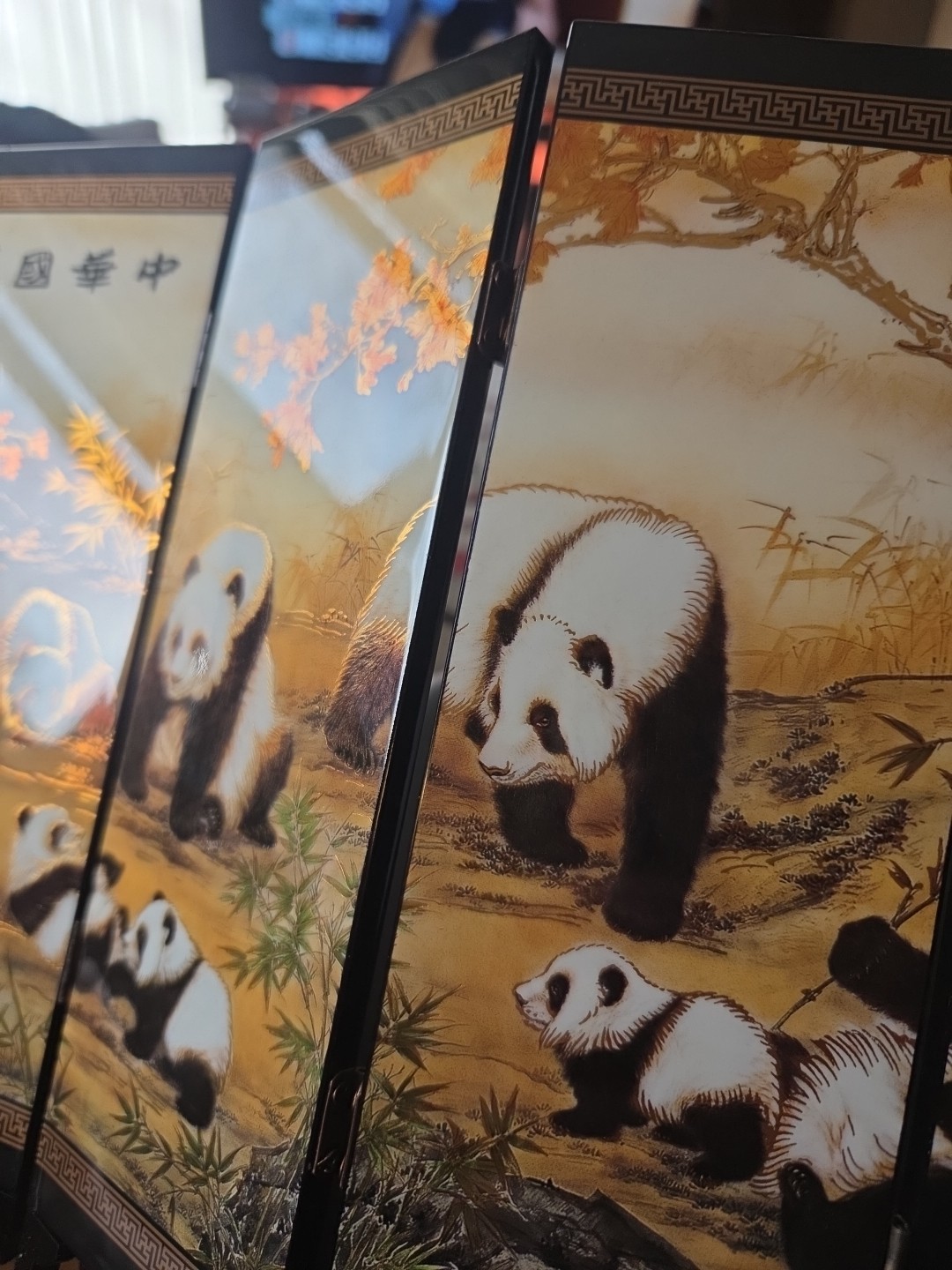 Chinese Giant Panda Table Top 6 Panel Folding Screen/Decor Beautiful! 9.5×18