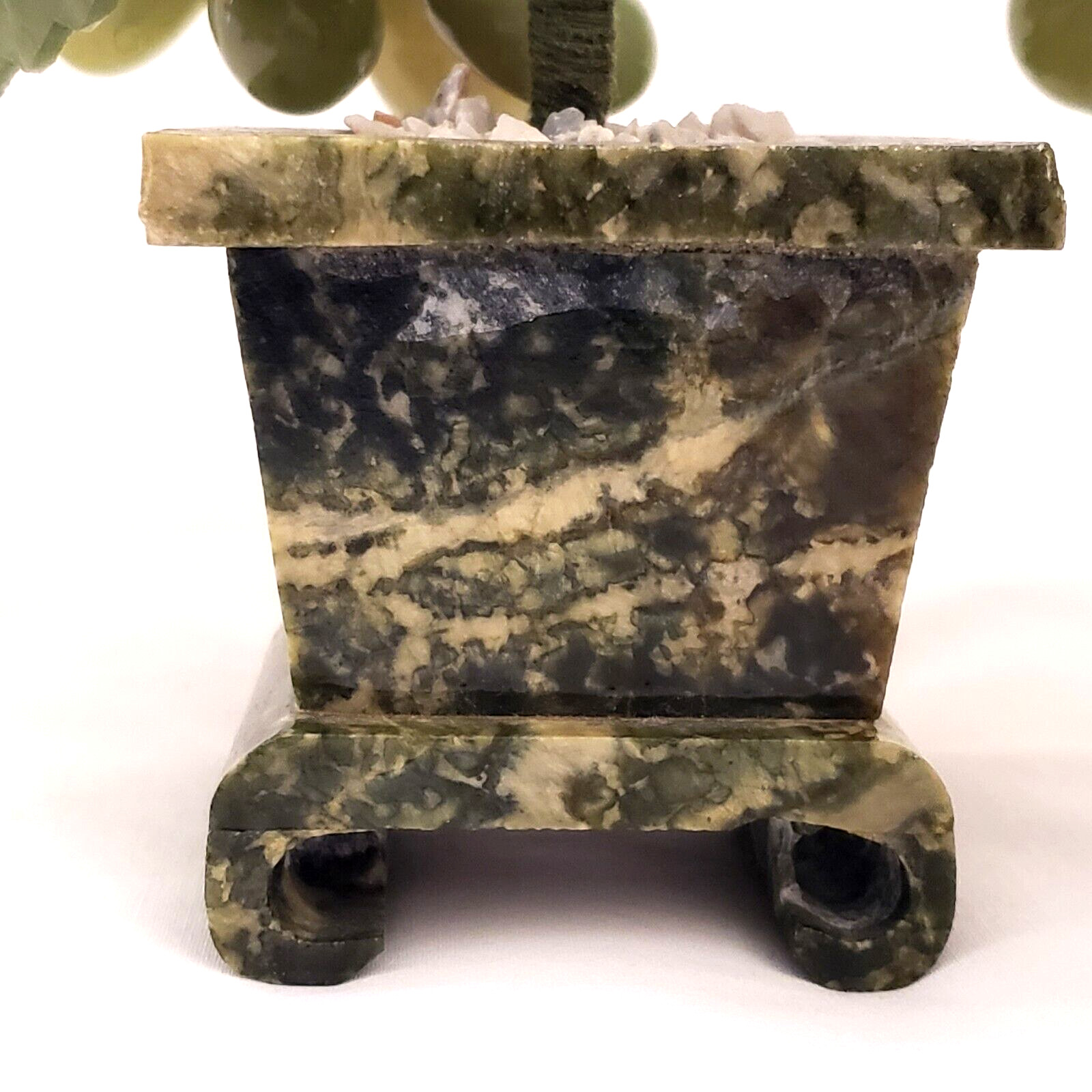 Jade Bonsai Grape Vine Tree Studio Art Carved Stone in Marble Planter 9″ Vintage