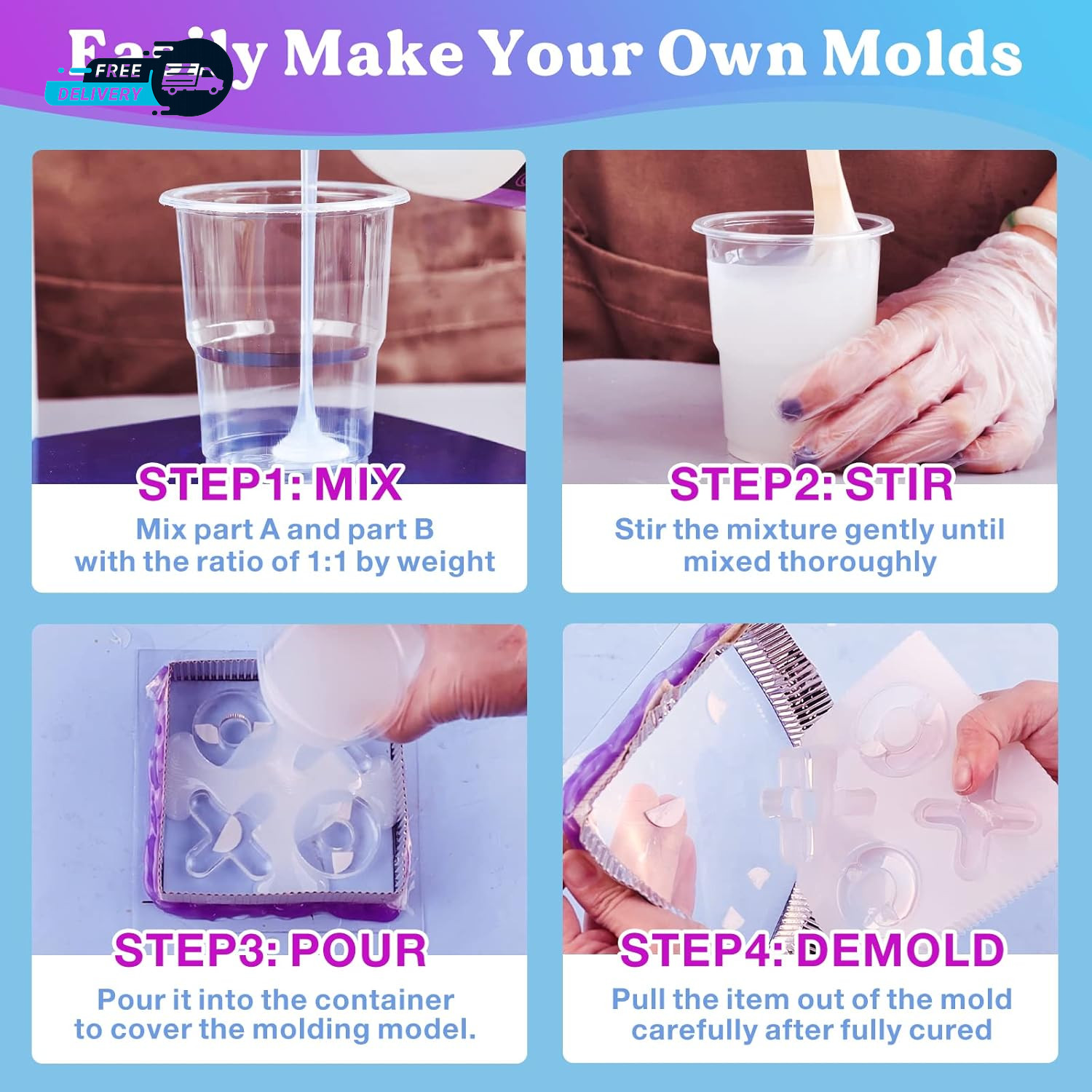 8Oz Silicone Mold Making Trial Kit Fast Cure Mold Making Silicone Rubber Easy