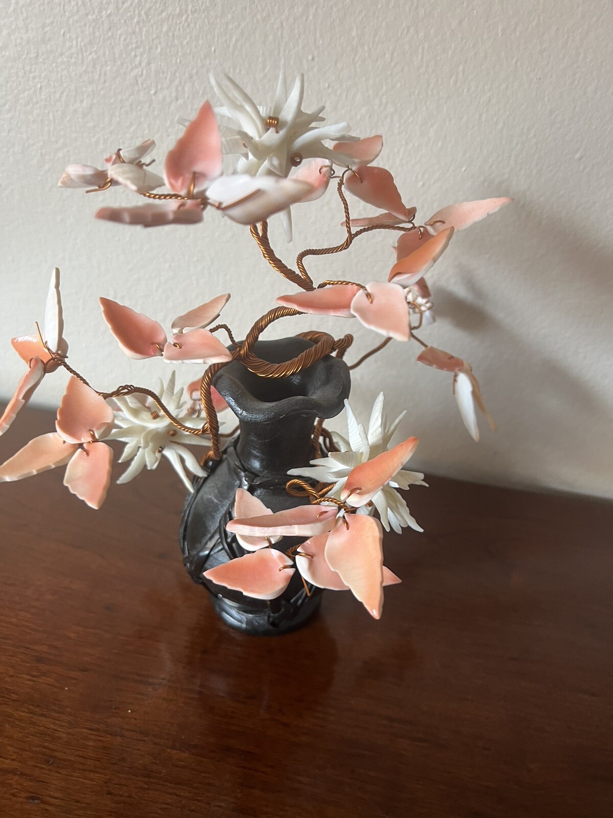 Coral Shells Bonsai Ming Tree of life Wire Wraped Hand made japan 1950’s 9” BB1