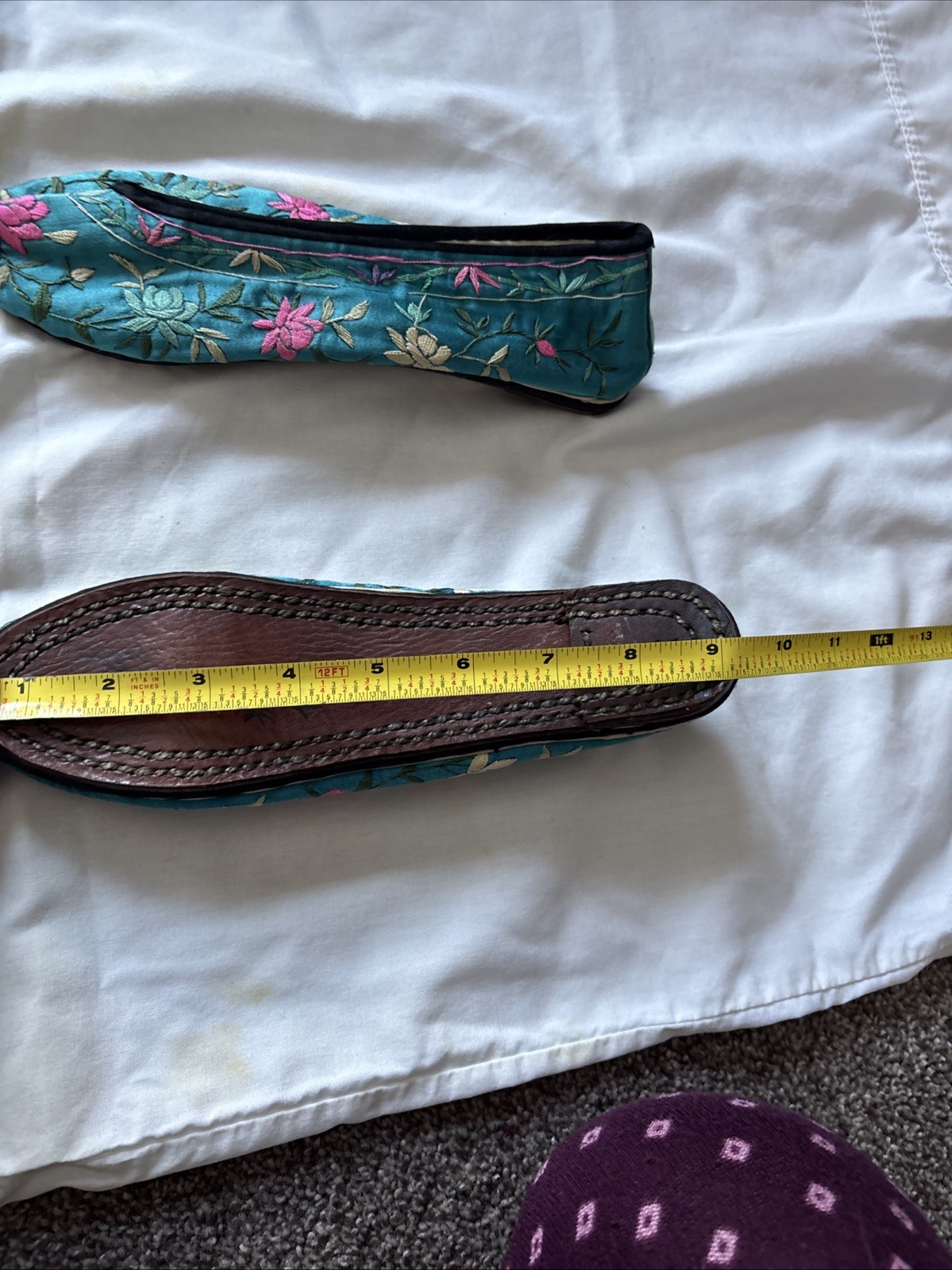 Antique Asian Silk Embroidered Shoes Small Size, Narrow. Very Colorful