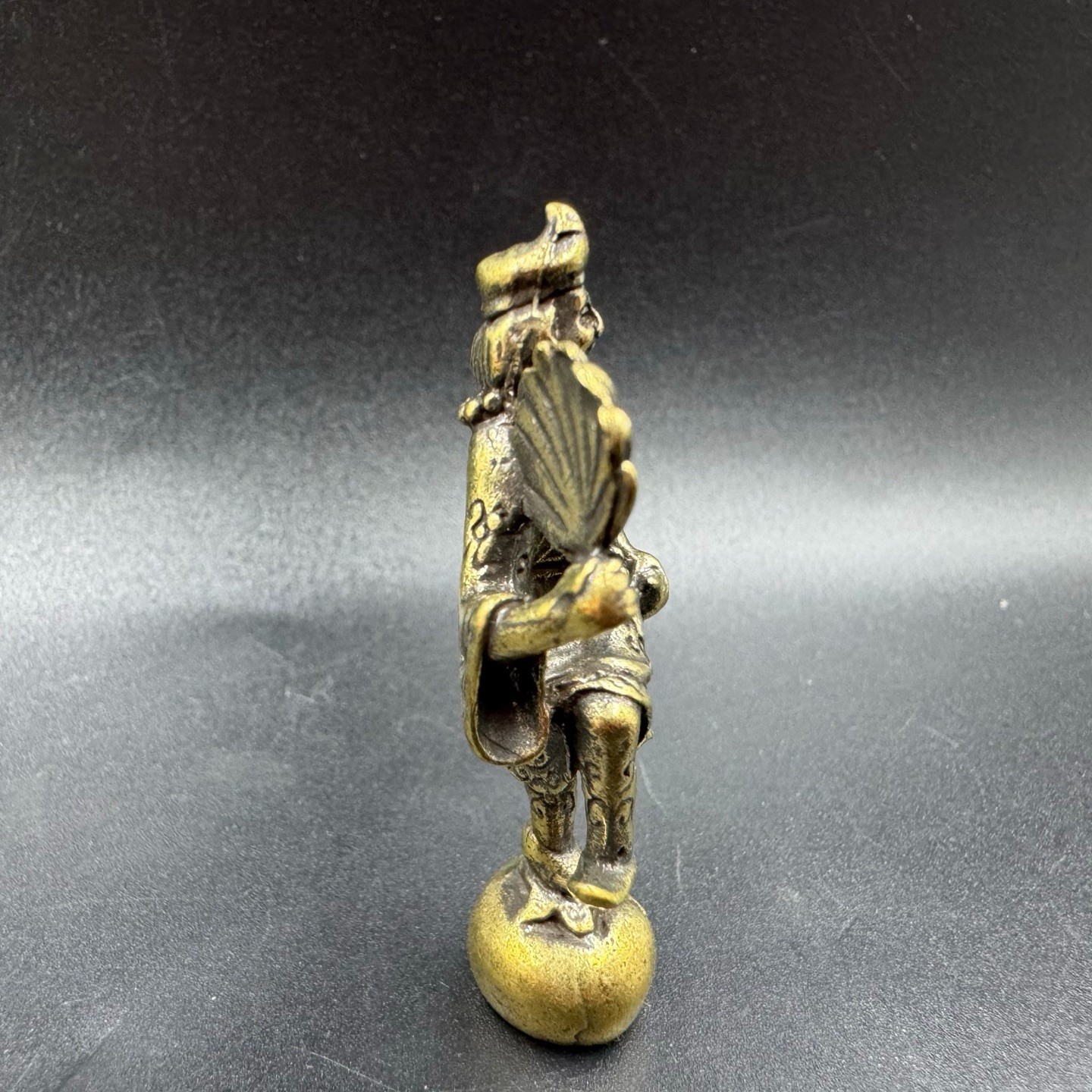 Vintage Brass Ji Gong Buddha Mini Statue Mad Monk Feng Shui Wealth Desk Ornament