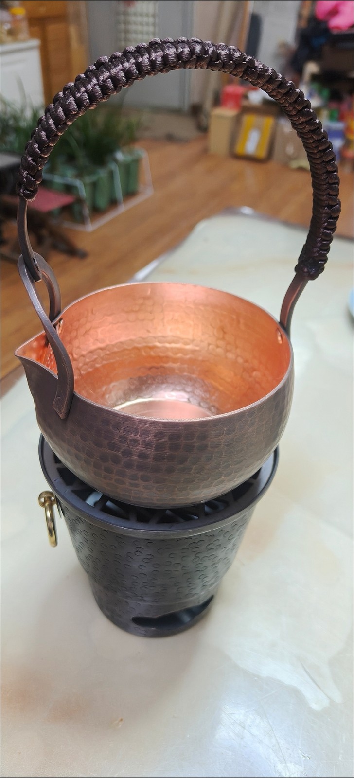 Pure Copper 550ml Tea Kettle Vintage Hammered Handle Pot
