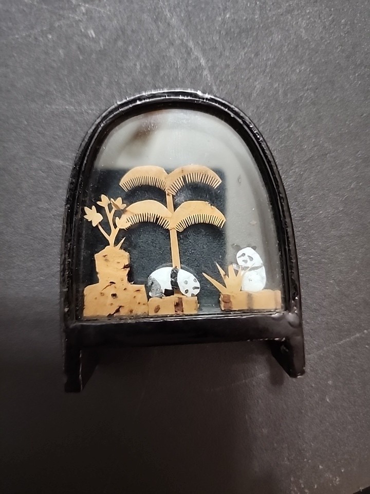 Vintage Hand Carved Chinese Asian Cork Diorama 3D Scene Tree Bamboo Panda