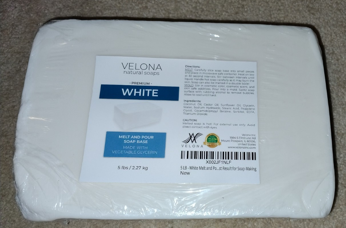 Velona natural soaps 5lb premium white for melt and pour soap base.