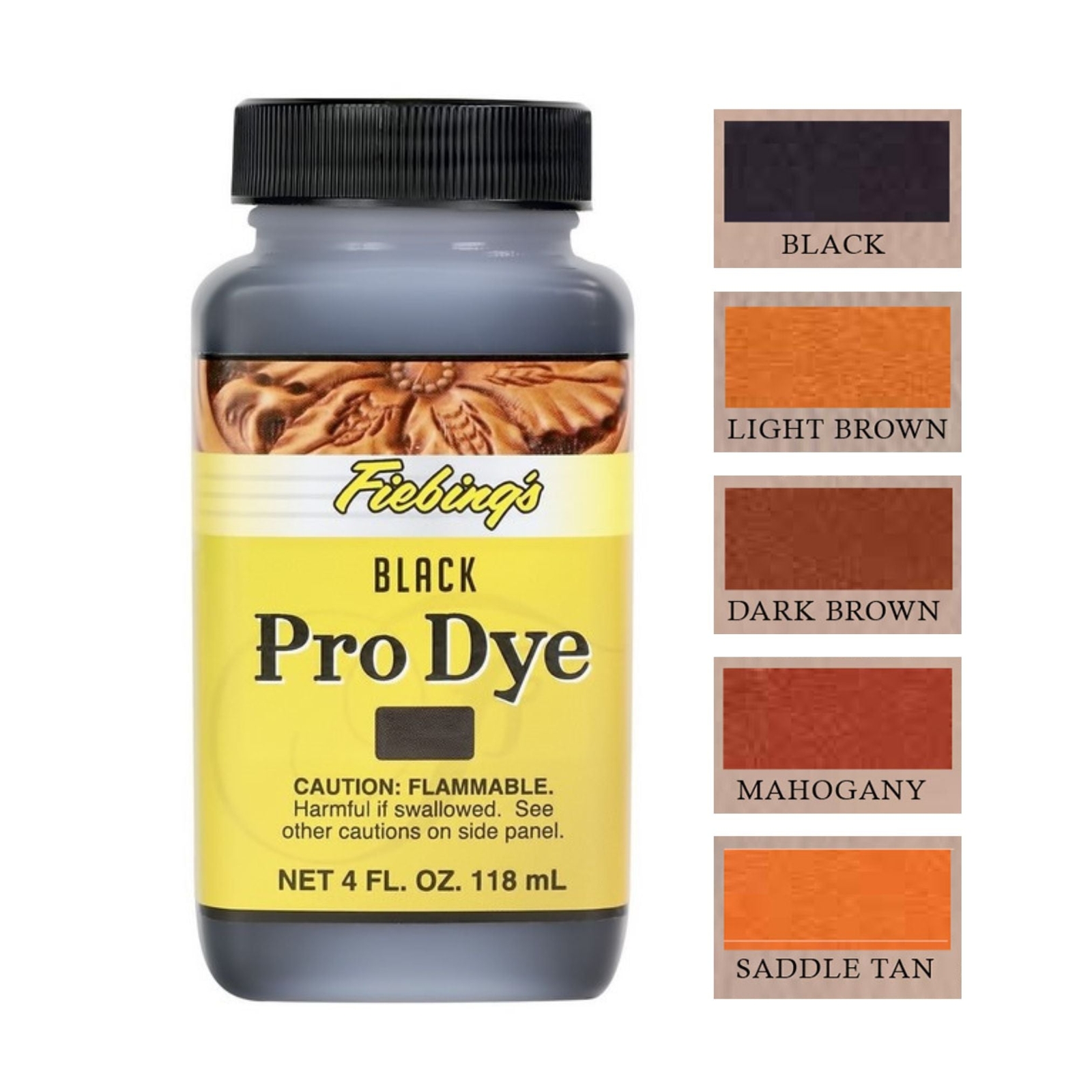 Fiebing’s Professional Oil Dye – 4 oz – Quart – Black, Light Brown, Dark Brown