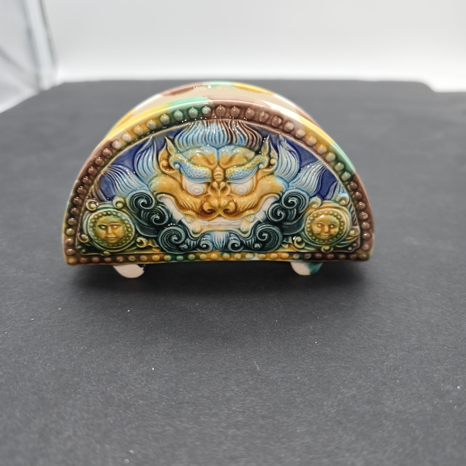 Chinese Tang Style Multi Colored Glazed Ceramic Letter/Card Holder 2.25″ x 4″
