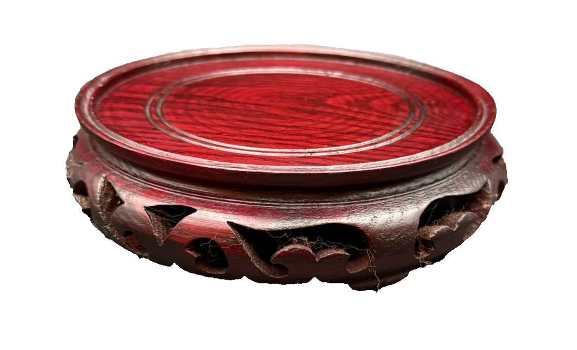 Wood Carved Asian Oriental Cherry Stained 1.75″ Vase Pedestal