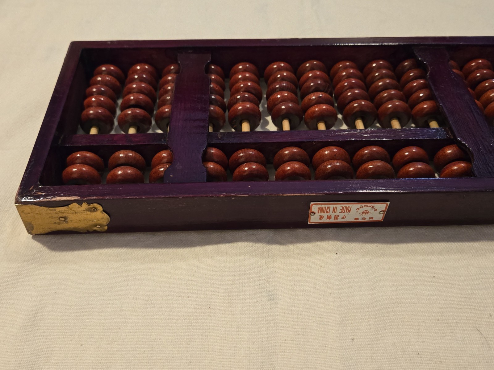 Cherry Color Wood Brass Abacus Diamond Brand Chinese Adornment