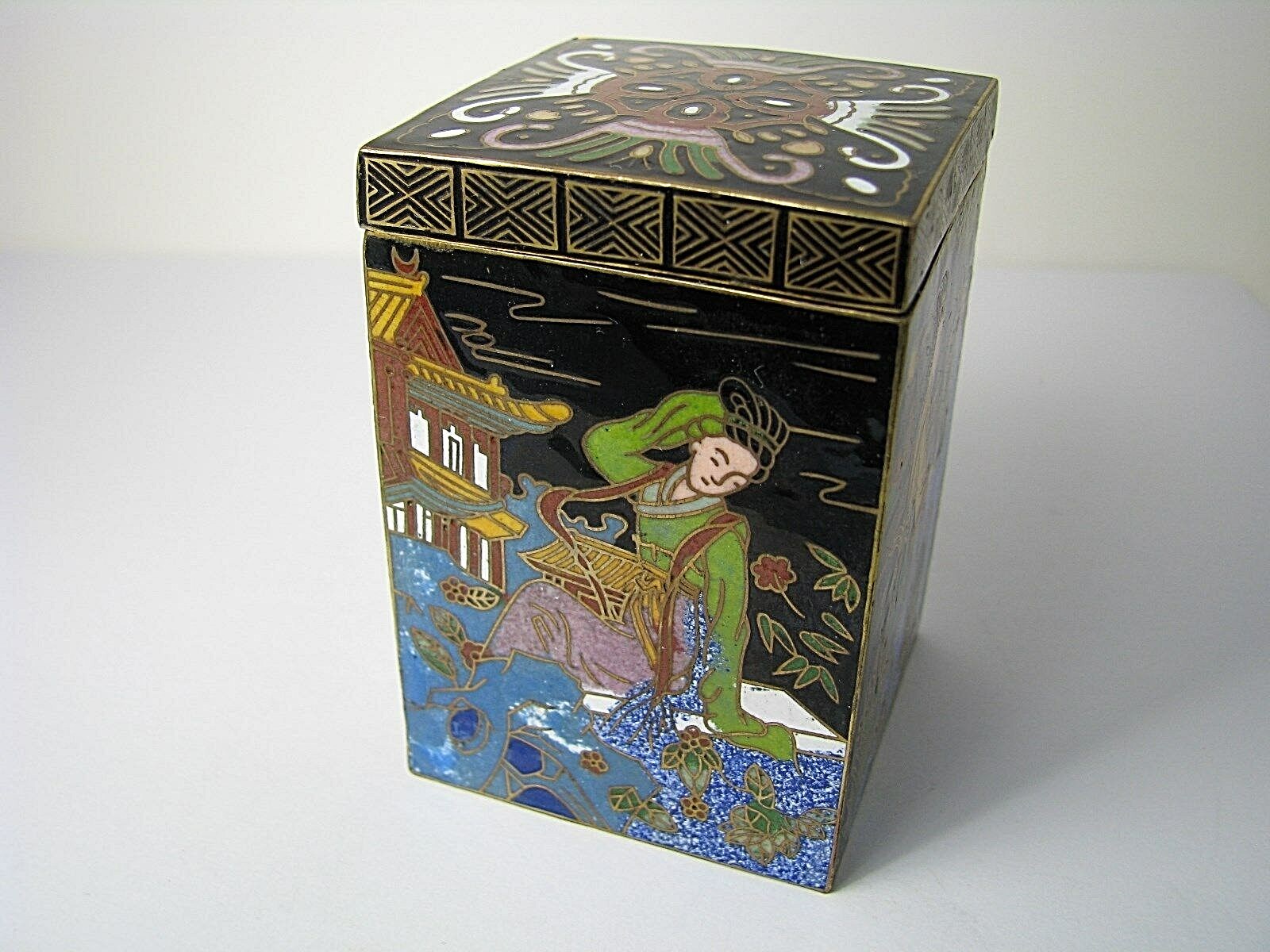 CHINESE CLOISONNE ENAMEL BOX CHAMPLEVE ENAMEL BRASS BOX Asia China ca1900s Rare!