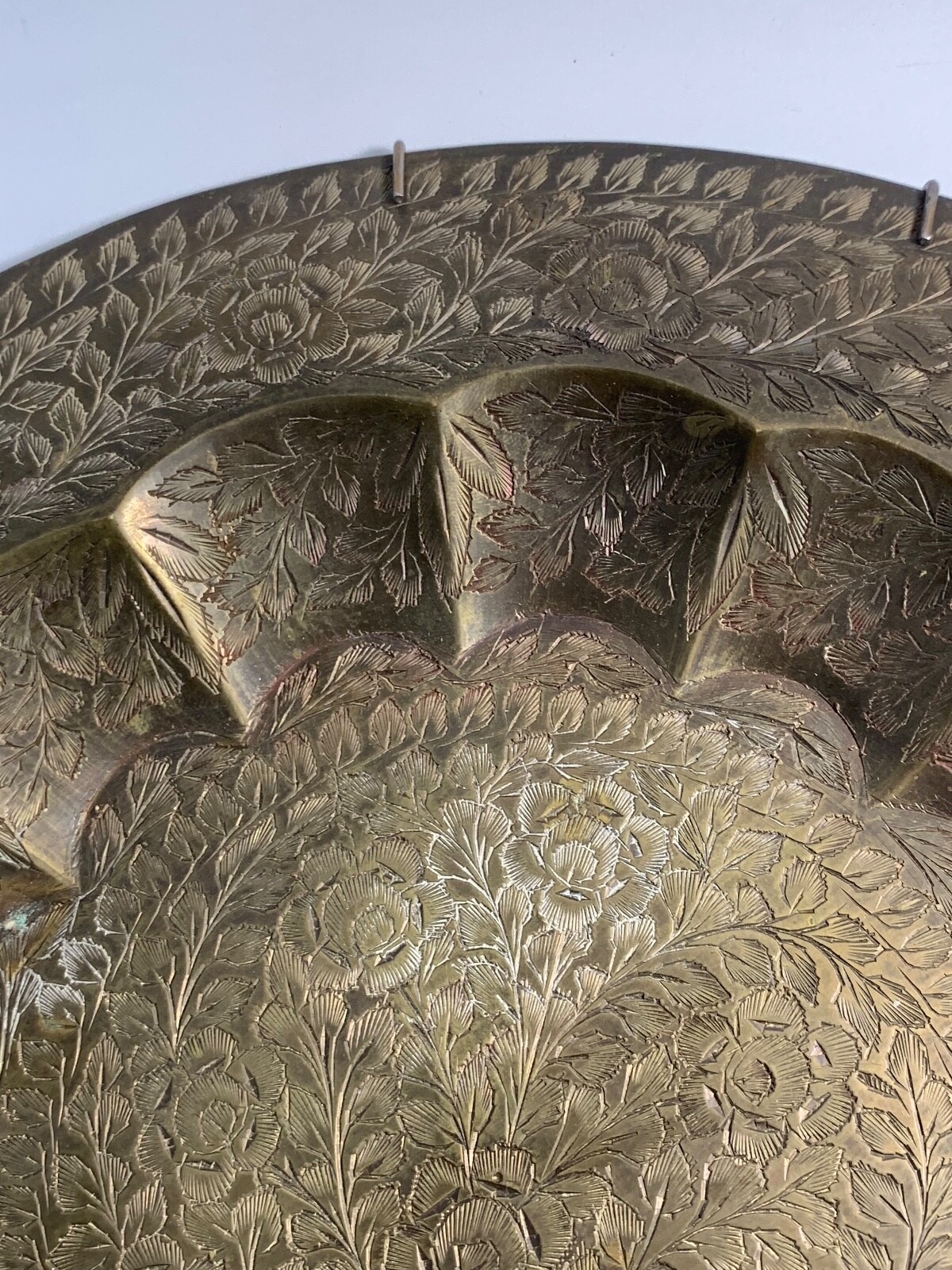 Vintage 9.5” Brass Wall Hanging Table Tray Hand Hammered Design HLS India