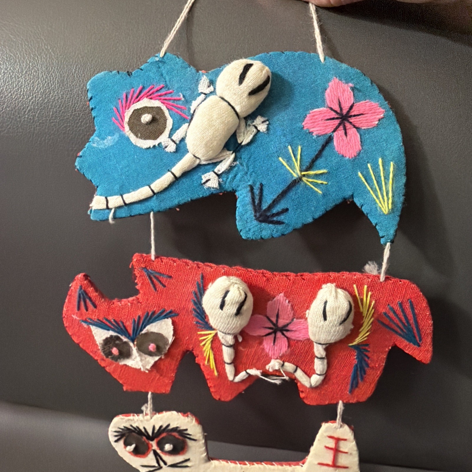 Folk Art Garland Chinese Animals Embroidered Signs Of Zodiac Colorful 12 Pc