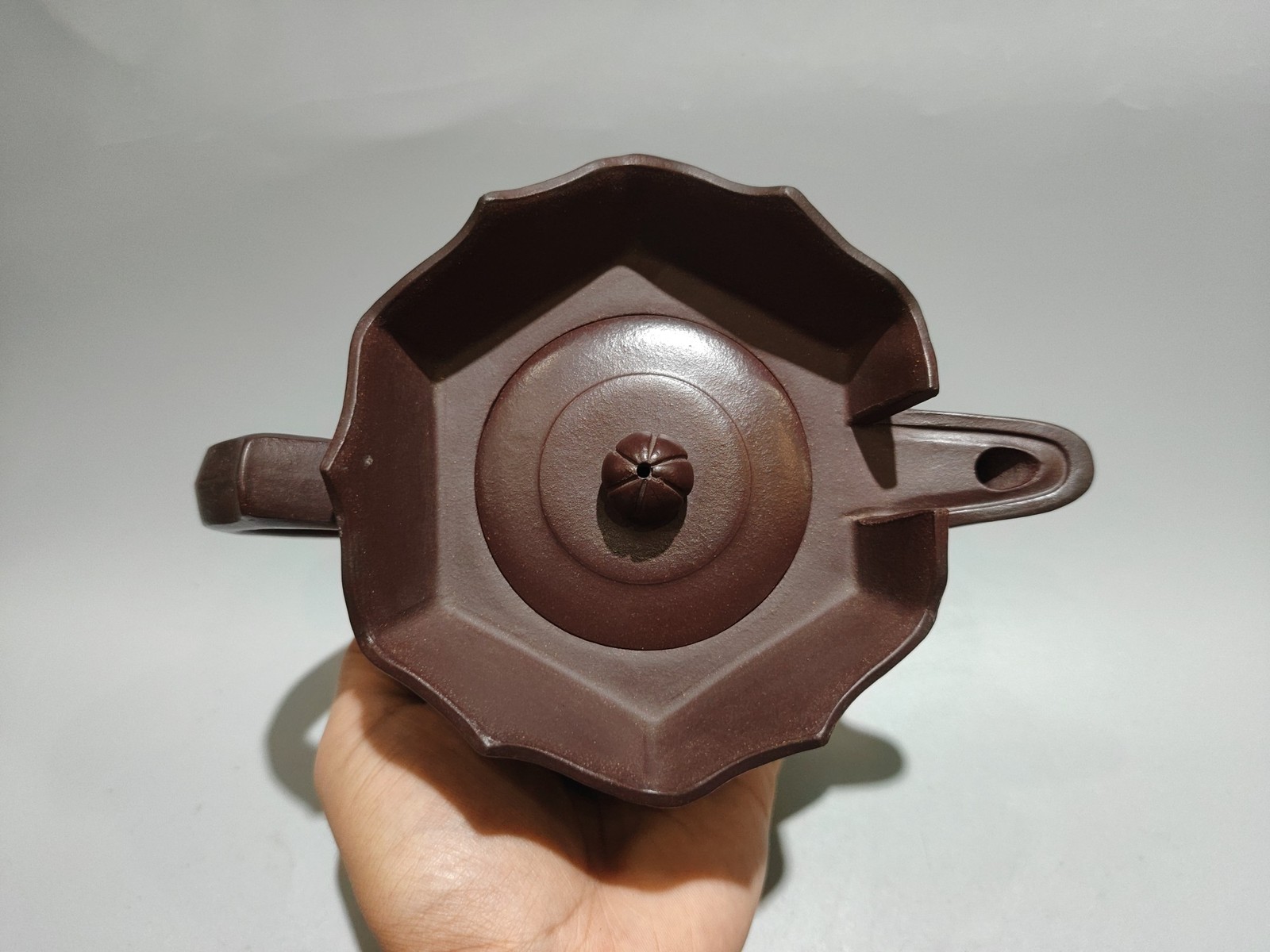 7″ Chinese Yixing Zisha Pottery Purple Clay 450CC Six Sided Monk’s Cap Teapot
