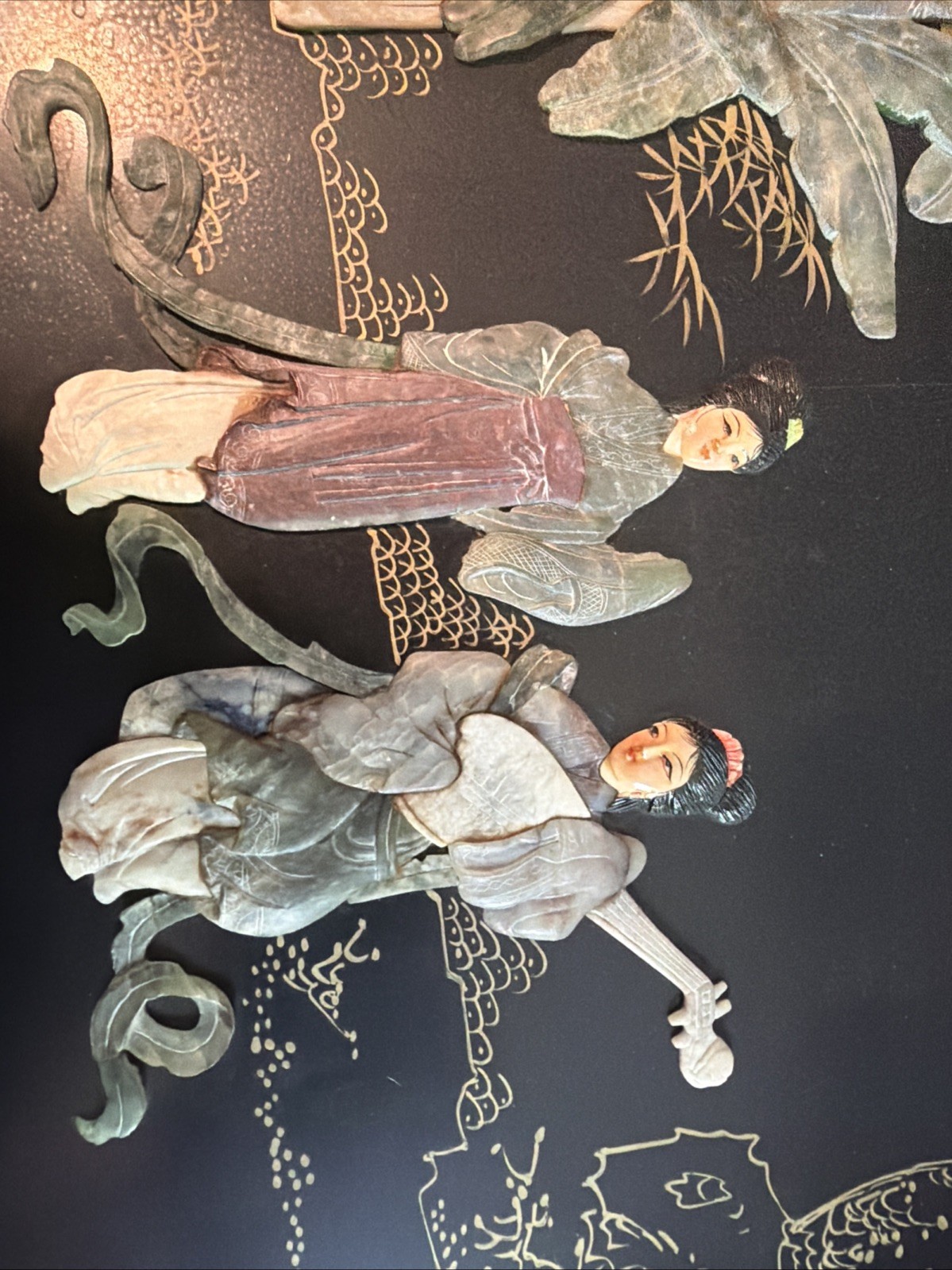 Asian Oriental Lacquer Mother of Pearl Wall Art Panel