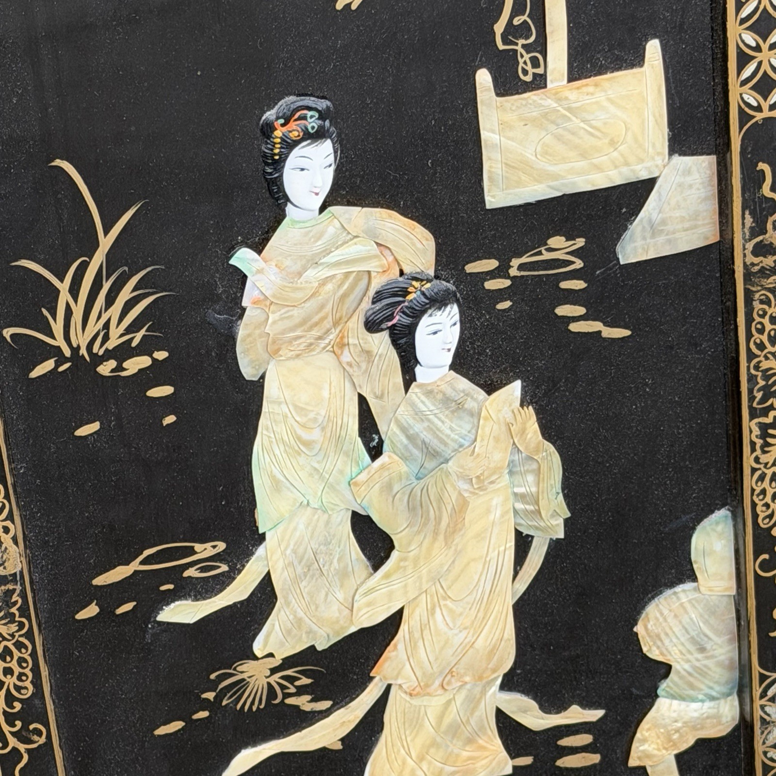 Vintage 3 Panel Mother of Pearl Geisha Wall Panels 12×36