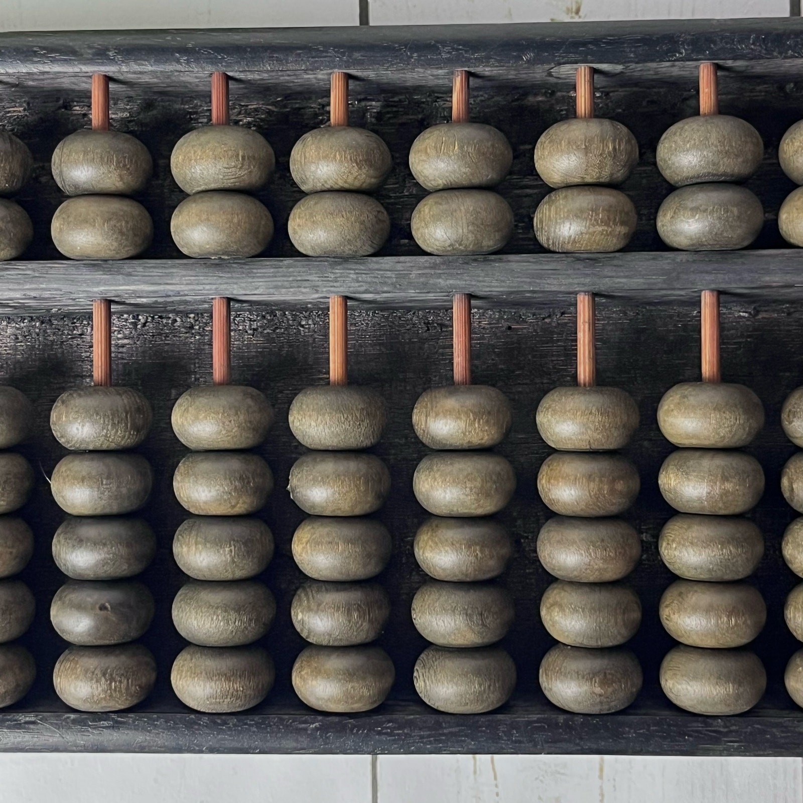 Traditional Chinese Wooden Abacus 2:5 Bead Configuration 13 Rows Black Wood Box