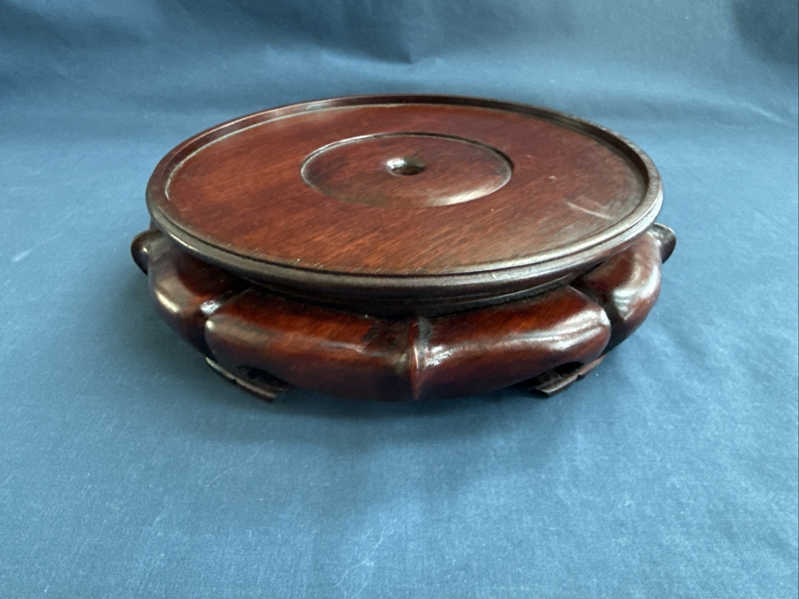 Vintage Chinese Carved Wood Display Stand Vase Bowl Lamp Inset 7 3/4″ by 7 5/8″