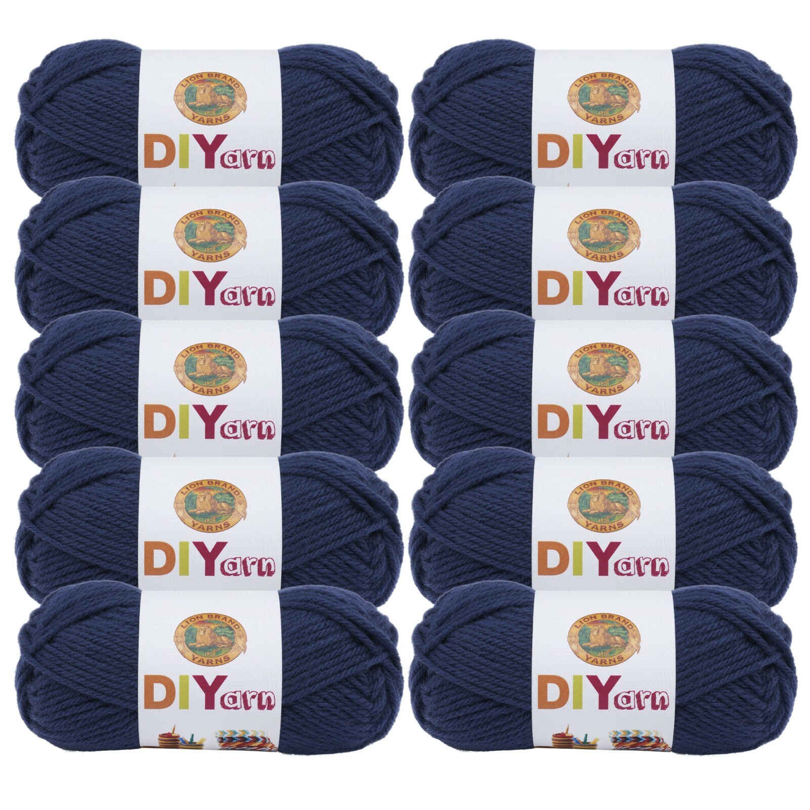 (10 Pack) Lion Brand Yarn 205-110 DIYarn Yarn, Navy