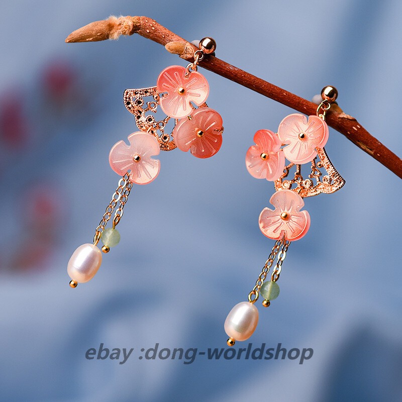 Chinese Dongling Jade/Coloured Glaze/Pearl Tibetan Style Vogue Earbob Earrings