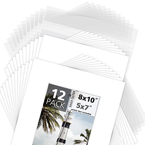 12 Pack White Picture Mats Frame Mattes for Pictures Backing Boards Clear Bags