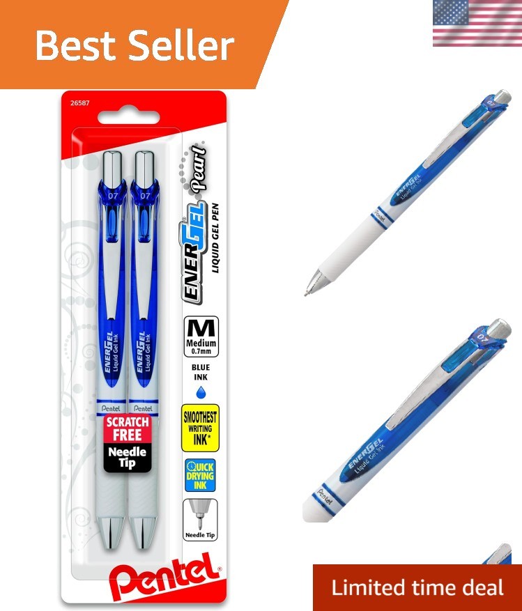 High-Performance EnerGel Retractable Gel Pens 0.7mm Needle Tip, Blue – 2 Pack